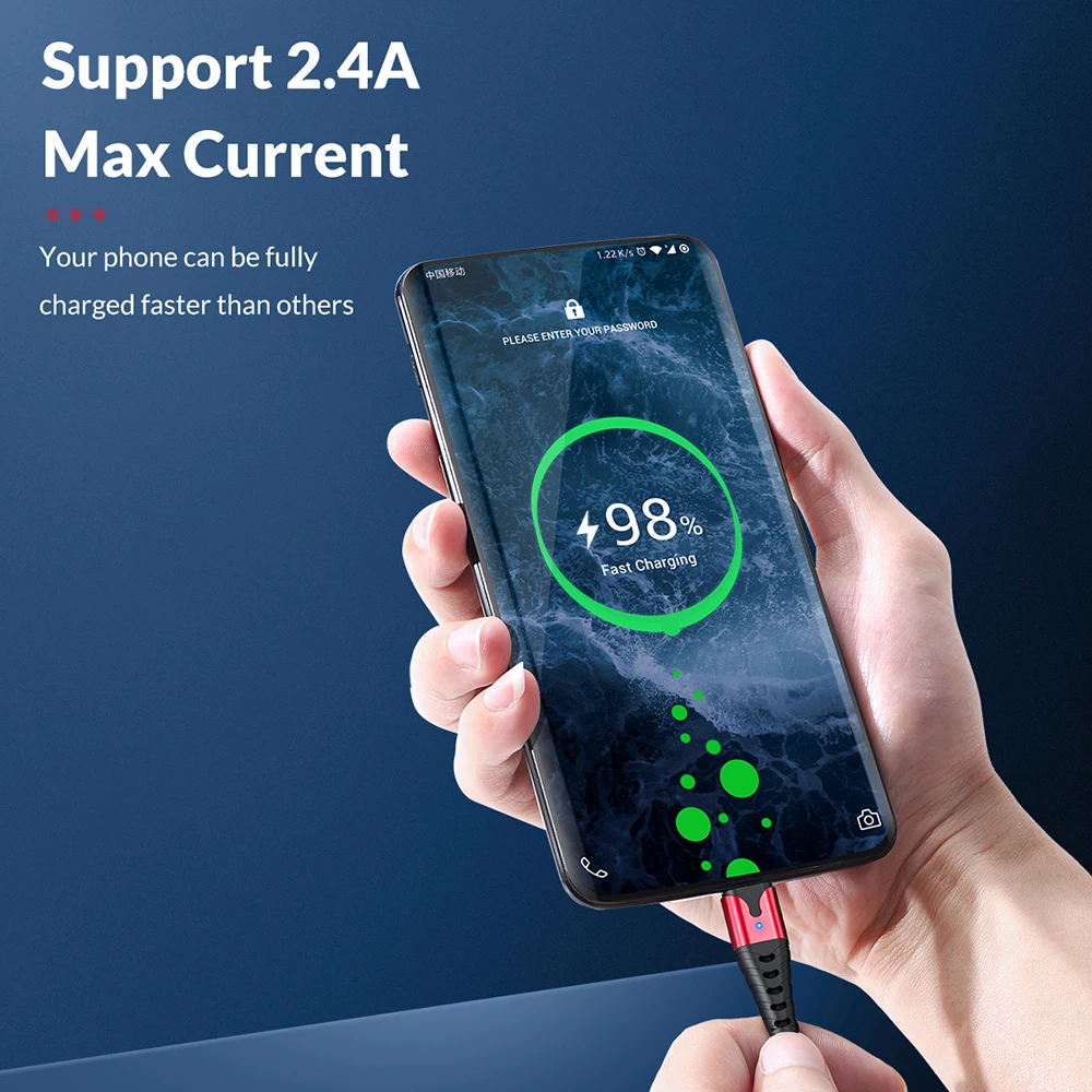 TOPK светодиодный Micro USB кабель для быстрой зарядки для Xiaomi Redmi Note 5 Pro Android кабель для передачи данных для мобильного телефона для samsung S7 Micro зарядное устройство