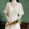 Victorian High Neck Chiffon A Line Bridal Gown Pearl Customized Long Lantern Sleeve Lace Plus Size Pleats Muslim Wedding Dress 6