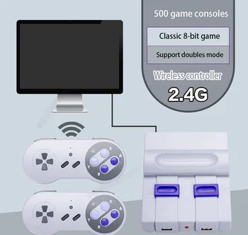 

Wireless 2.4G Video Game Console Preload 500 Classic 8 bit Games With Wireless Dual Controllers Support TV Output