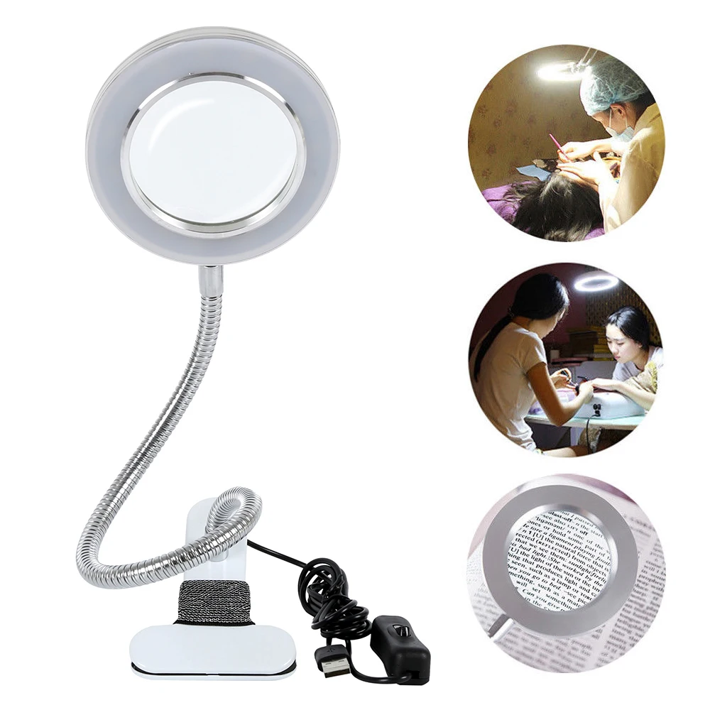 Cheap 8X Makeup Tattoo Magnifying Lamp Nail Art USB Cold Light Led Non Slip Equipment Clamp Table Glass Lamp Beauty Salon Desk Lamp