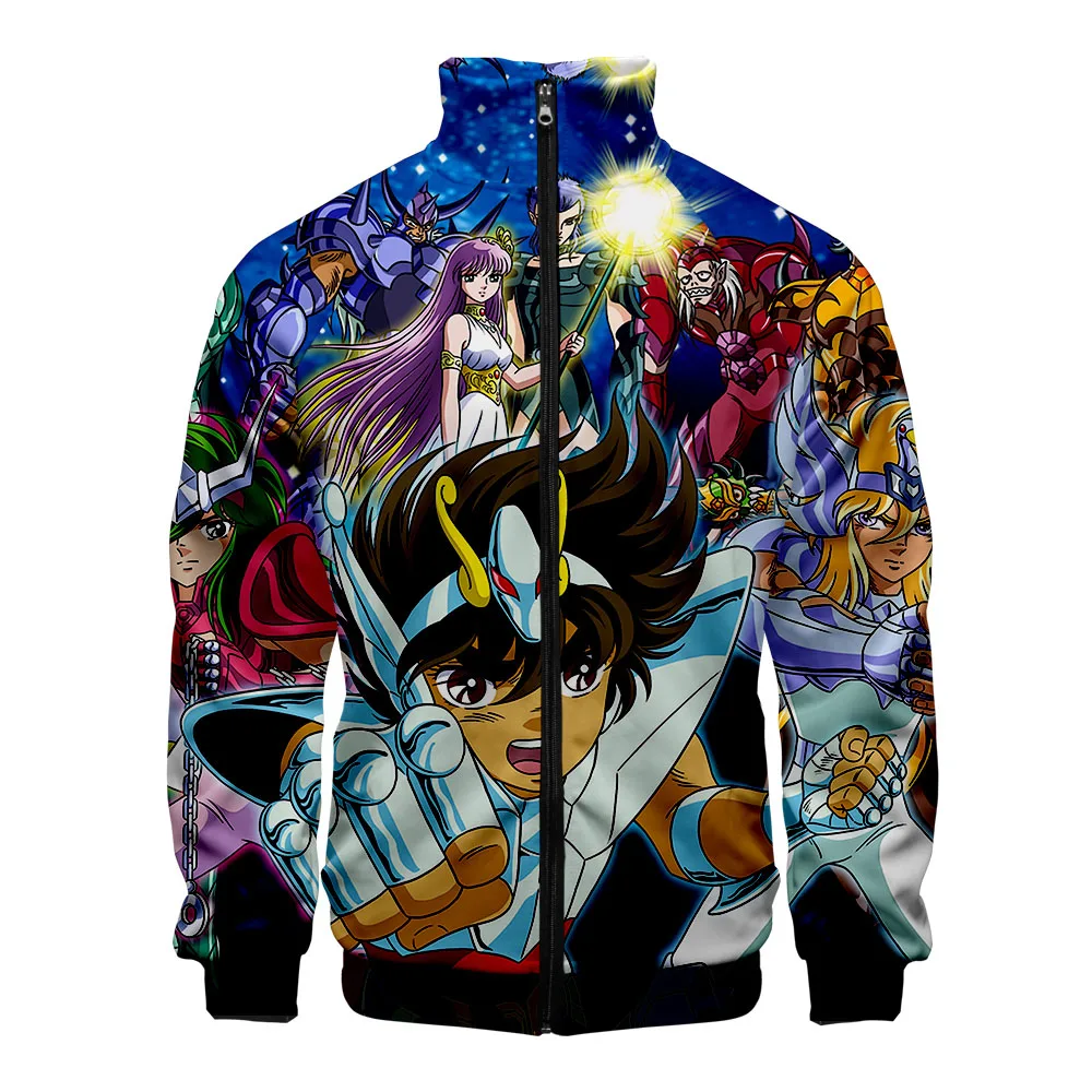 Толстовка аниме Saint Seiya с воротником-стойкой и 3D-принтом куртка на молнии для