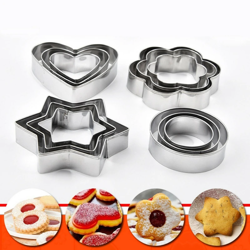 12pcs Stainless Steel Biscuit Cutters Cookie Cutter Set DIY Baking Pastry Mold 