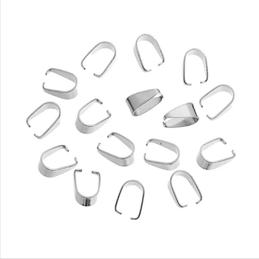100 Pieces silver color Stainless Steel Pendant Pinch Bails Connector Clasps Jewelry DIY Findings