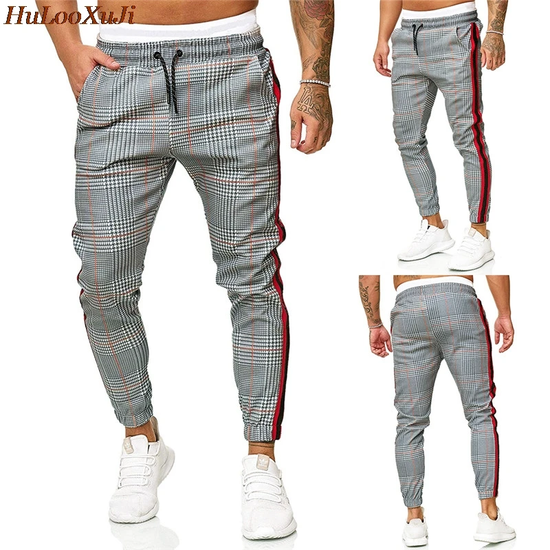 HuLooXuJi Штаны для Фитнес карандаш Slim Fit лямки комбинированная одежда в клетку брюки