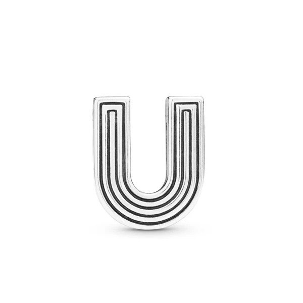U Новинка, Настоящее серебро 925, очаровательный бисер, рефлексионы, буквы, A-Z, зажим, шарм, подходит для оригинальных браслетов Pandora, для женщин, сделай сам, ювелирное изделие - Цвет: U
