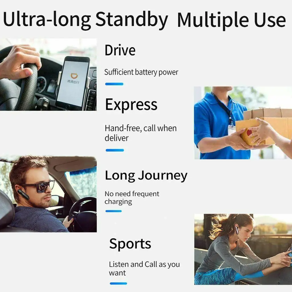 Noise Cancellation Wireless Bluetooth Earpiece Earphone Driving Earbud Handsfree for Android iPhone Samsung Galaxy Xiaomi LG