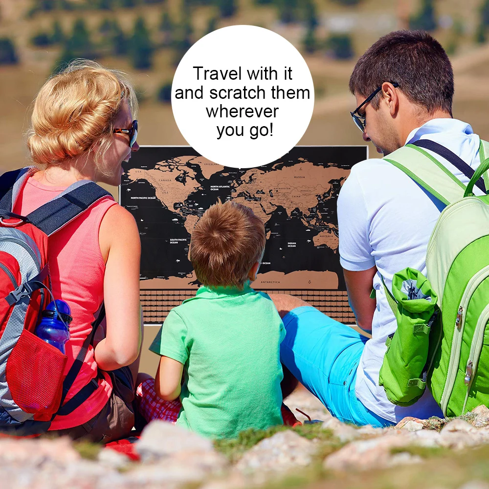 Large Size Scratch Off World Travel Map Premium Personalized Wall Sticker Poster All Country Flags Gift Package for Travelers