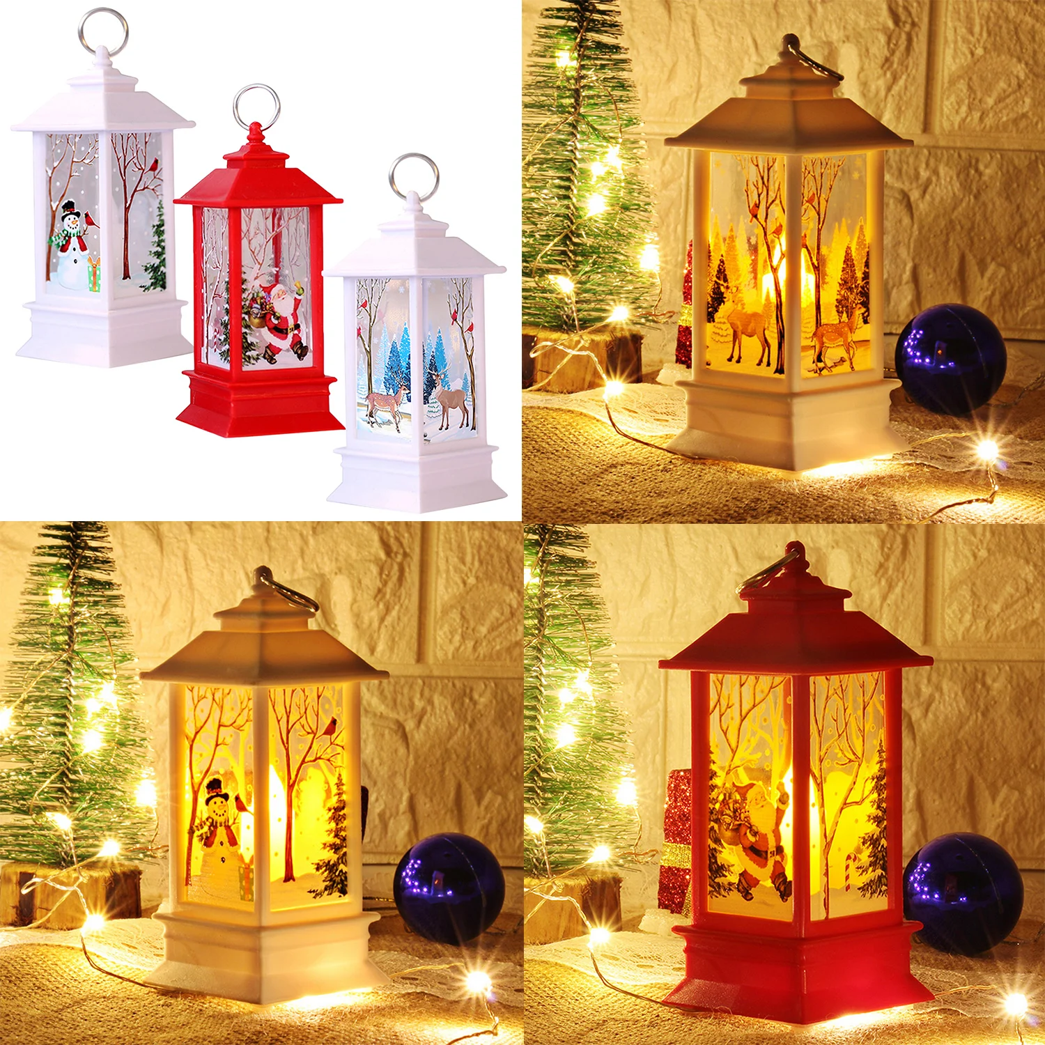 Behogar Portable Classis Hand Lantern Christmas Tree Decorative LED Light Lamp Hanging Ornament for Xmas Party Decor |