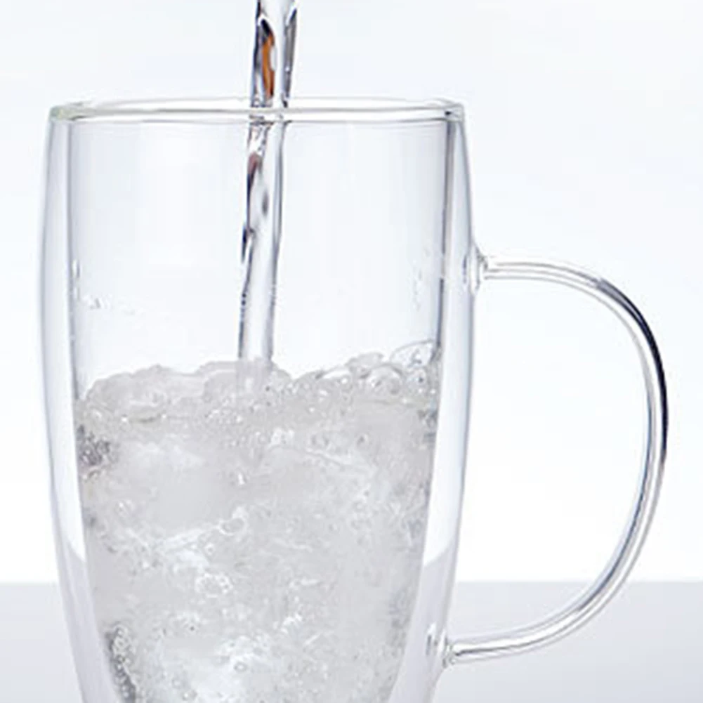 250/350/450ml прозрачный Стекло стакана воды Кофе кружка с двойными стенками Изолированные одной ручкой питьевой воды кран Стекло чашка для питья питьевой кружки вверх