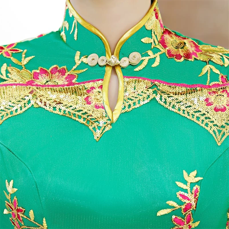 Вечерние Cheongsam Китайский традиционный стиль женское зеленое тонкое вечернее платье Qipao сексуальное Очаровательное платье ретро китайское платье
