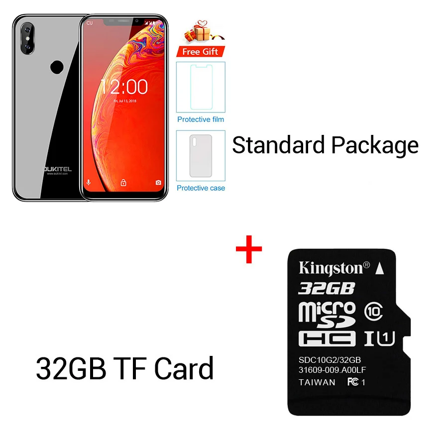 OUKITEL C13 Pro 5G/2,4G wifi 6,1" 19:9 Android 9,0 MT6739 четырехъядерный 2 Гб 16 Гб отпечаток пальца 4G LTE смартфон для распознавания лица мобильный телефон - Цвет: Black N 32GB Card
