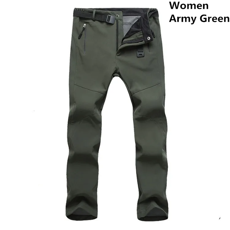army green Зимние повседневные штаны с флисовой подкладкой; женские эластичные плотные теплые брюки; ветрозащитные водонепроницаемые теплые тактические брюки Софтшелл для женщин - Цвет: army green
