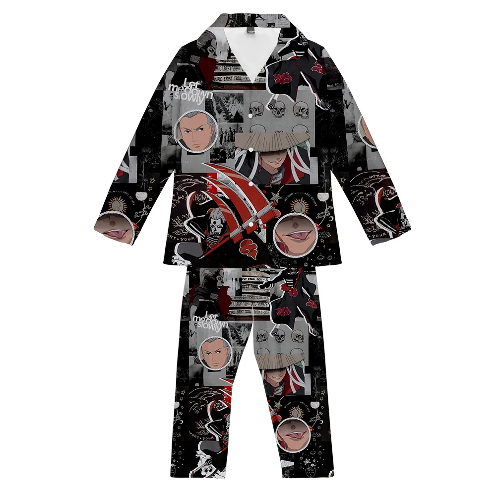 Adults children Size Anime Pajamas Shirts and Long Pants Set Parent-Kids Indoor Loose Pajamas Autumn mens silk pajamas