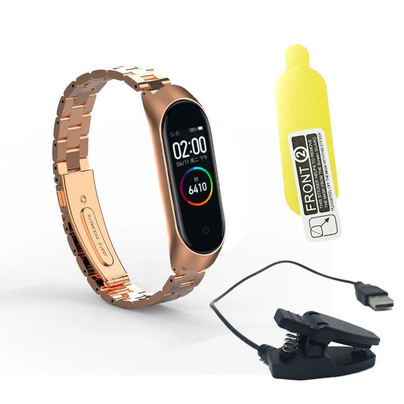 Новейший mi Band 4 браслет металлические Безвинтовые ремешки из нержавеющей стали Смарт часы ремни браслет для Xiaomi mi band 3 4 Pulseira - Цвет: Rose 2