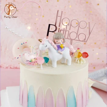 

Pink Star Unicorn Girl Cake Topper Decoration Happy Birthday Valentine's Day Decorations For Baking Lovely Gifts