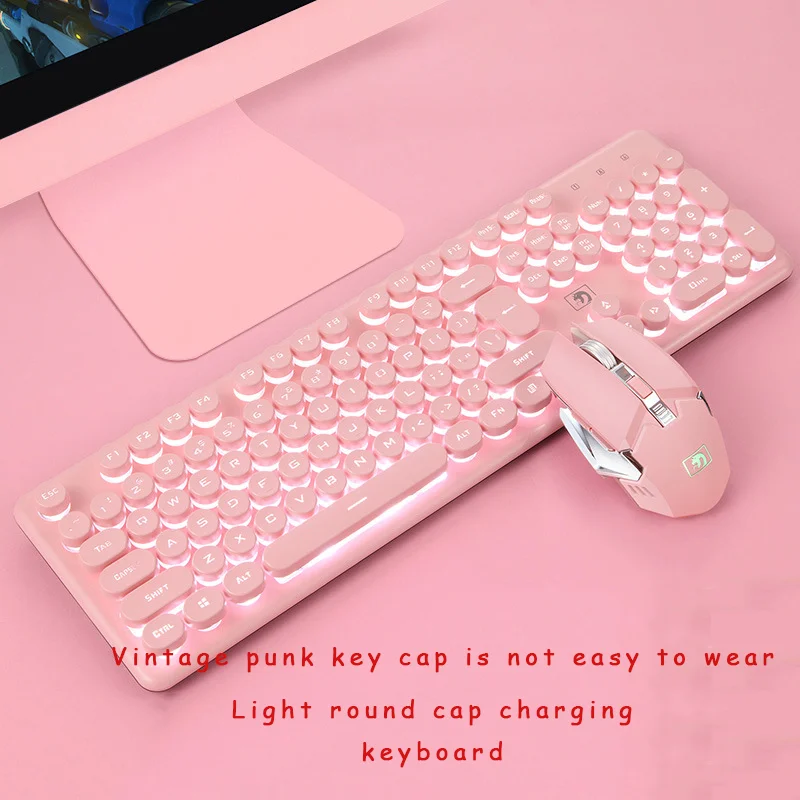 Совершенно игровой набор клавиатуры и мыши Радужная Подсветка Usb Механическая эргономичная Аккумуляторная клавиатура мышь комплект для ПК ноутбука - Цвет: Pink white light