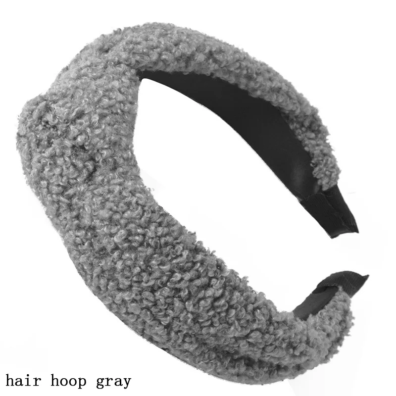 hair hoop gray Зимние плюшевые повязки для волос для женщин, яркие цвета, широкая повязка на голову для девушек, ободок для волос, обруч для волос, головные уборы, аксессуары для волос - Цвет: hair hoop gray