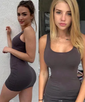 

2020 Spring And Summer New Style Europe And America Solid Color Sexy Crew Neck Low-Cut Slimming Tight-Fit Sheath Vest Dress