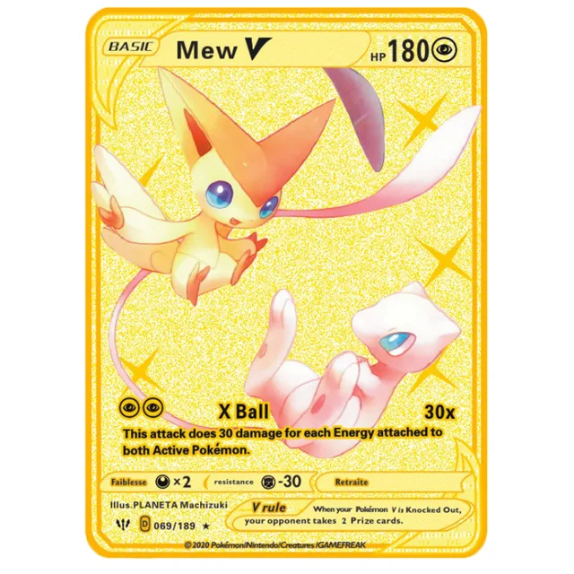 NEW Pokemon Gold Metal Flash Mewtwo Mew Big Pikachu Charizard Game Battle Collection Trading Action Figure Model Card for Kid 6