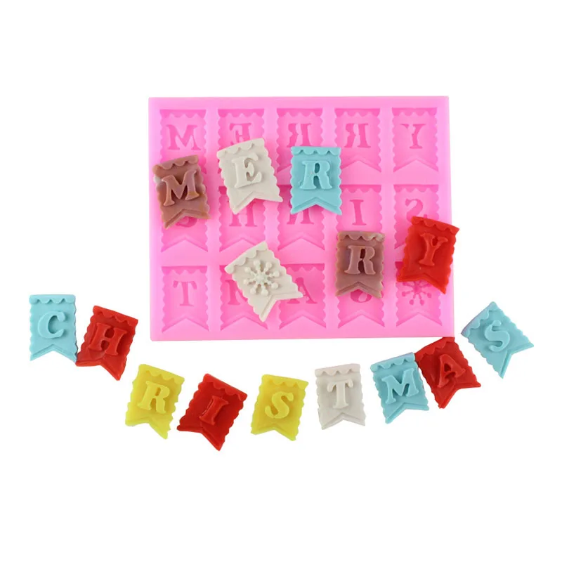 Uppercase буквы Merry Рождественский флаг силиконовая форма для помады чашки украшения