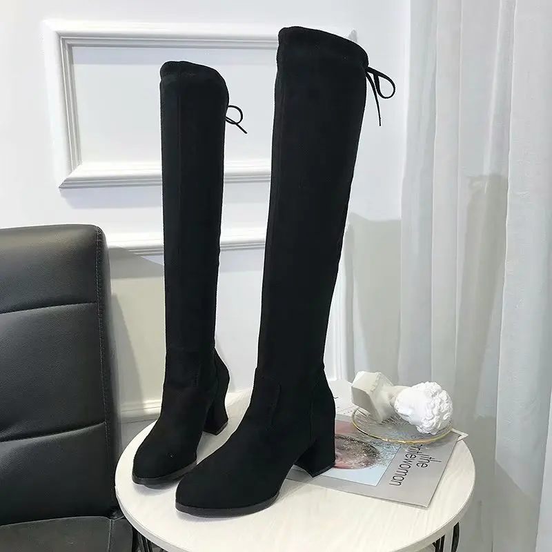 Botas por encima la rodilla para mujer, altas de ante de imitación, plataforma, elásticas, ajustadas, sexys, para invierno, de 2021 - Calzado