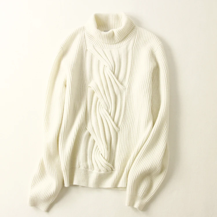 Aliaga Зимний стиль чистый кашемировый свитер с воротом женский модный вязаный толстый пуловер - Цвет: White