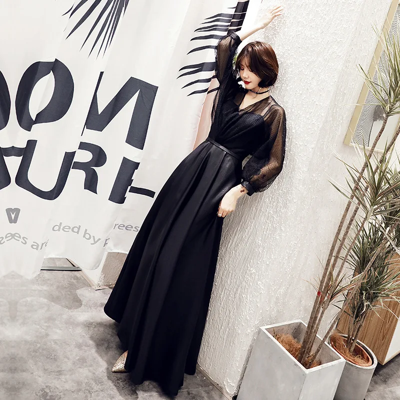 Черные модные китайский сексуальный Восточный вечерние женские Cheongsam шоу на сцене платье Qipao; элегантные туфли в стиле знаменитостей; для торжеств Платья De Festa