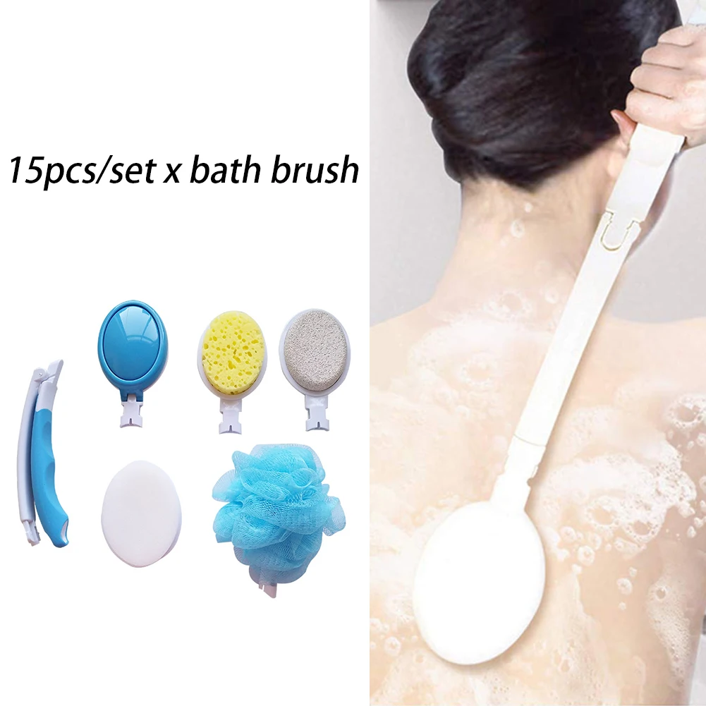 15 шт. Складной Набор Щеток Для Чистки спины с длинной ручкой набор щеток для ванной комнаты скруббер для ухода за кожей Путешествия Портативный Съемный Многофункциональный