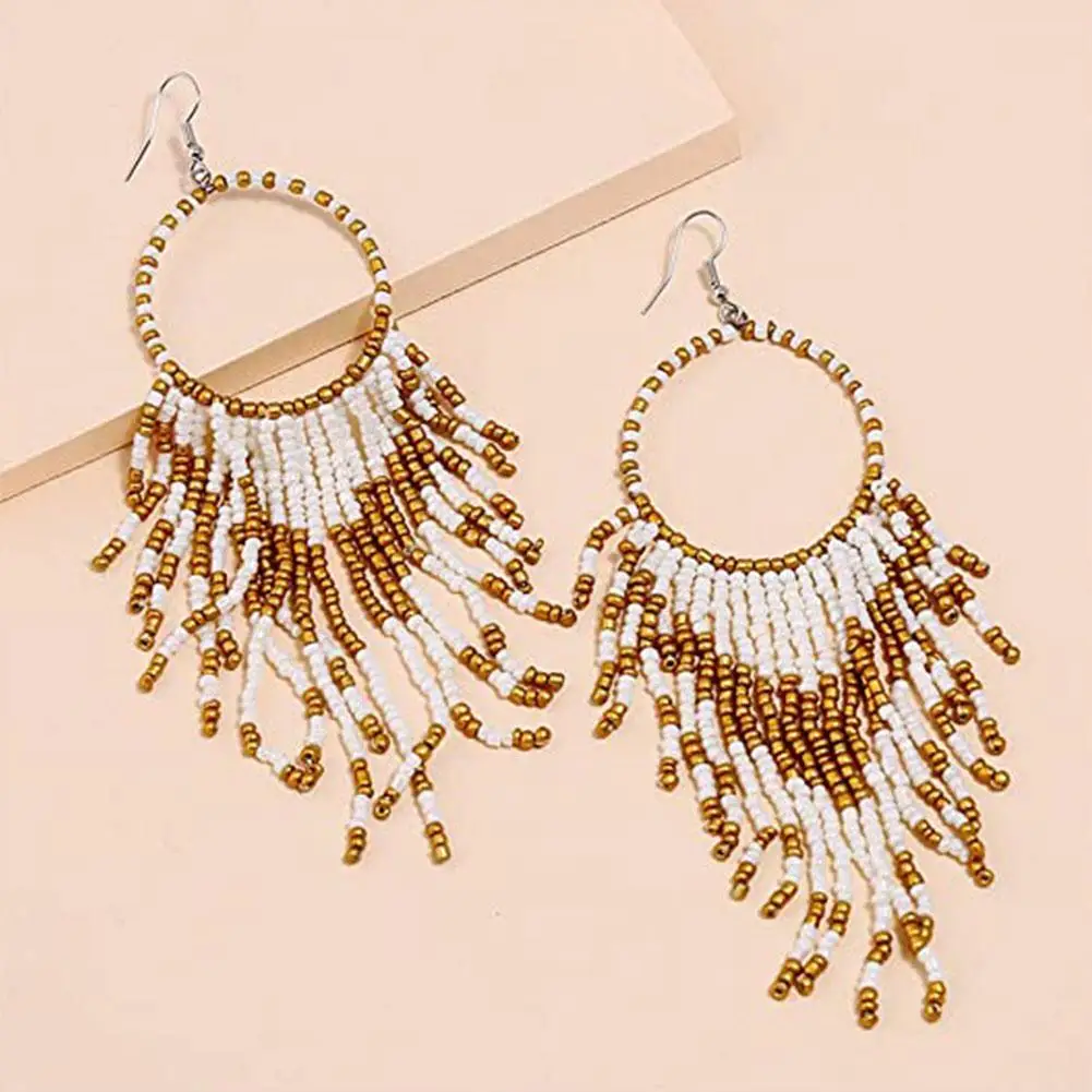 Vintage Bohemian Earrings Ethnic Long Tassel Bead Earrings Women Drop Dangle Suspension Ear Ornaments Wedding jewelry drop earrings dangle earrings long earrings crystal tassel earrings