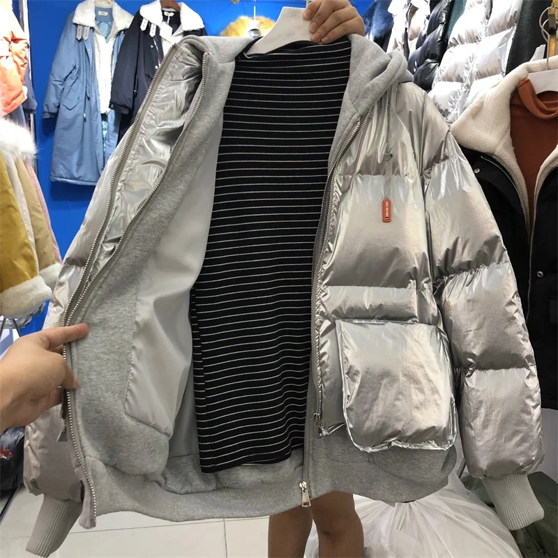 Bf Lazy Wind Женская Осенняя/зимняя поддельная двухсекционная хлопковая стеганая куртка короткая парка с капюшоном пальто Женская свободная теплая верхняя одежда