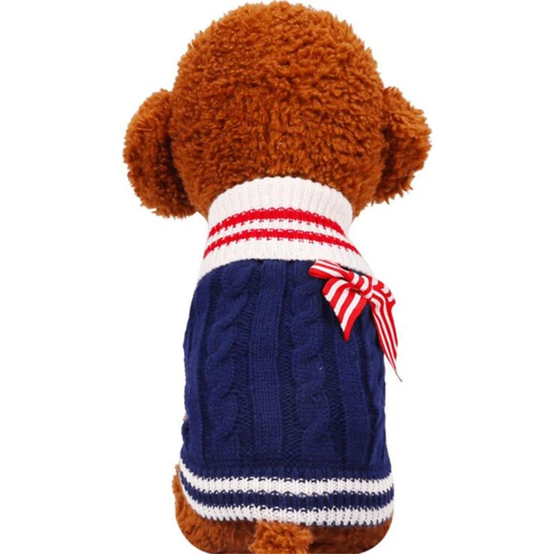 Bow-tie Pet Winter Dog Jumpper Sweaters Striped Navy Style Dogs Pullover For Small Dog Teddy Bomei Cat Clothing XXS XS S M L