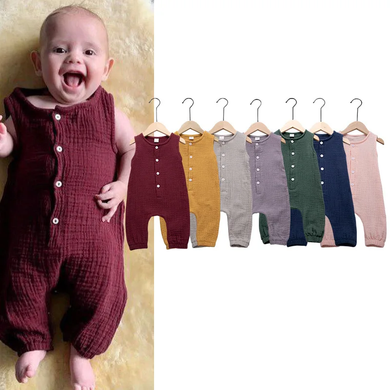 

New Children's Clothing Summer Cotton and Linen 7-color One-piece Romper Sleeveless Newborn Baby Boy Clothes Baby Rompers