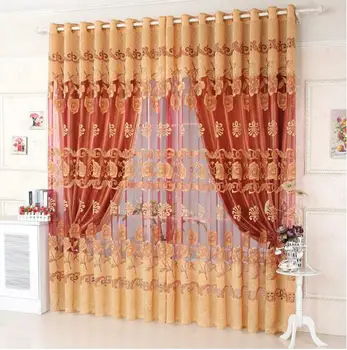 

Luxury Window Curtains for Living Room Blackout Curtain+Tulle for Hotel Window Treatment Beaded Red/Purple/Brown/Grey