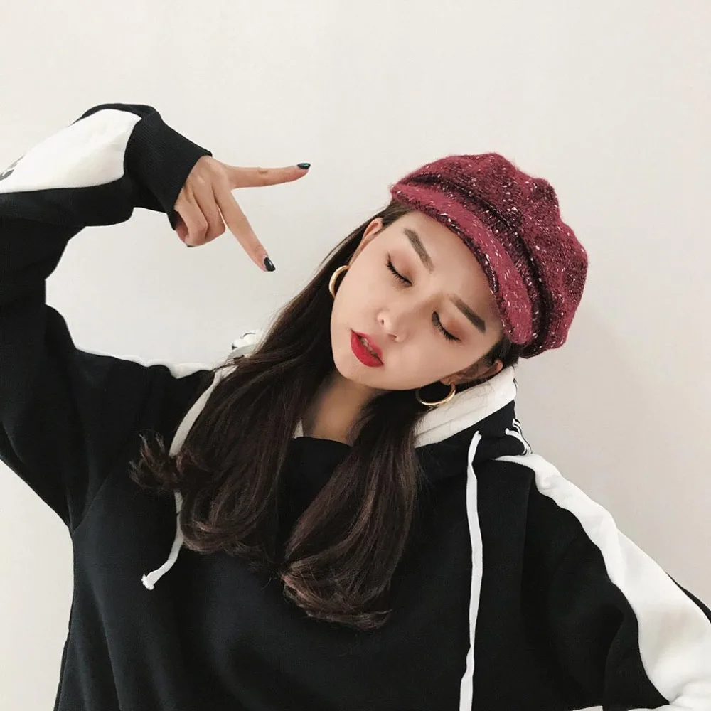 New Arrival Berets For Women Octagonal Cap Beret Hat Winter Solid Colors Warm Wool Knitted Hat Female Casual Beanies Boina
