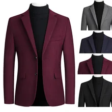 Мужской Корейский приталенный шерстяной пиджак, пиджак черного и синего цвета размера плюс от M до 4XL, мужские толстые блейзеры, Мужское пальто, высокое качество