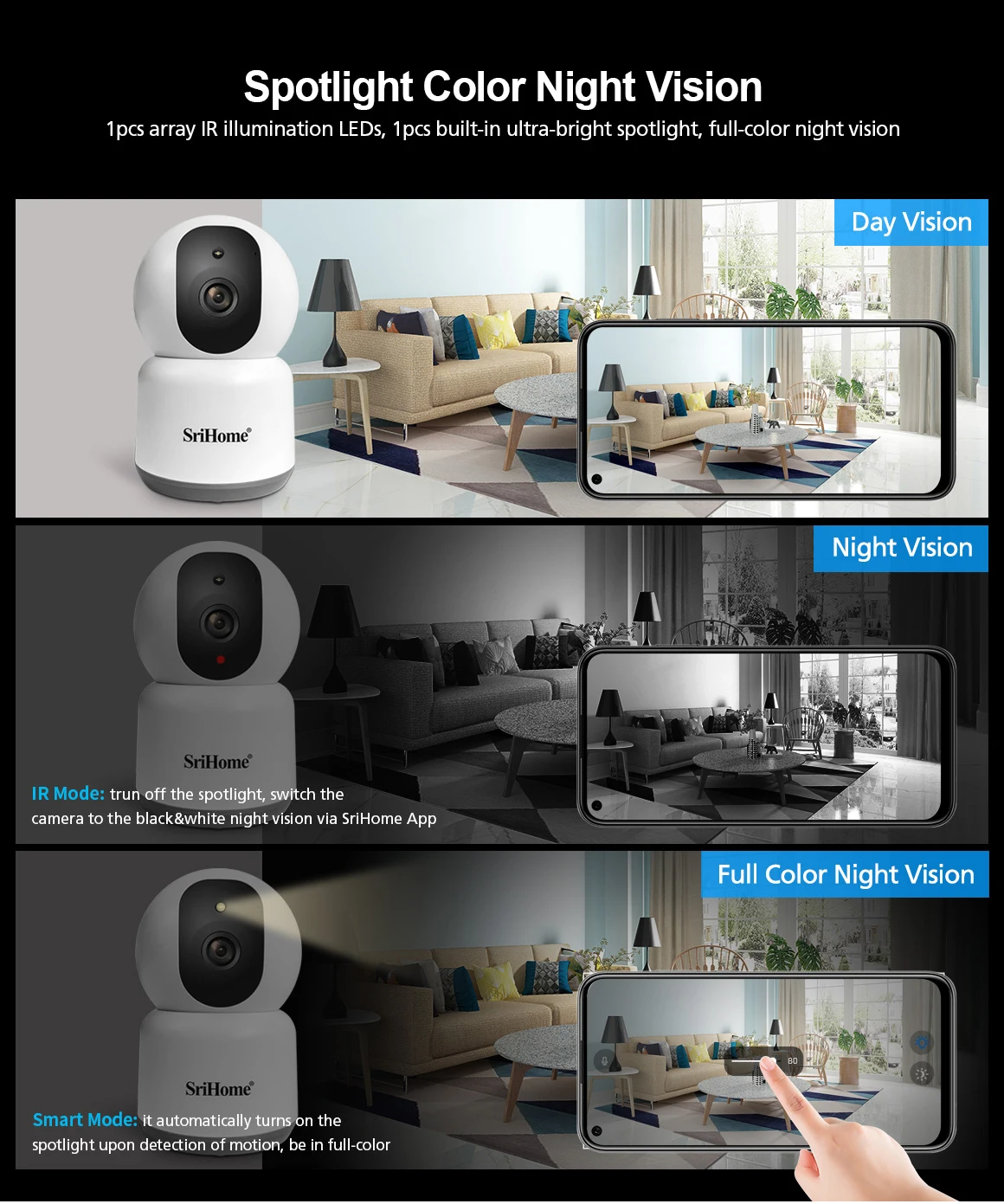 Srihome  SH038 4.0MP Q-HD 2.4G/5G Dual-Band Wifi IP Wireless Starlight Camera 2-Way Audio Night Color Surveilla CCTV PTZ  Camera