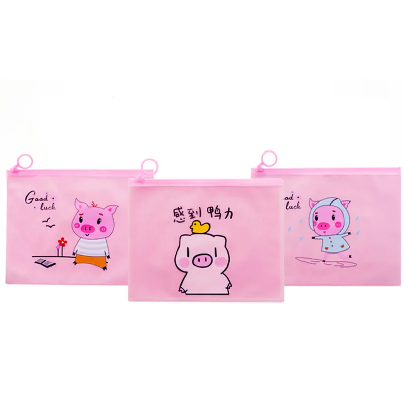 

Pencilcase Little Piggy Ring Zipper File Bag PVC Document Filing Bag Stationery Bag School Pencil Box School Supplies