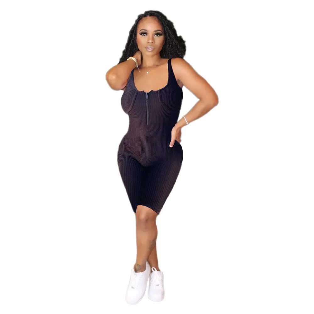 

2020 New Autumn Woman Jumpsuit Hot Style Model Solid-color Tank Top Sleeveless Zipper Pants Bodycon Rompers Bodysuit