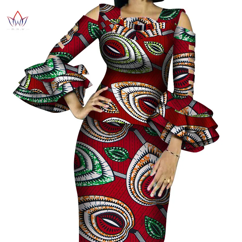 Настройка Африканский принт оборки рукава топы и юбки наборы для женщин Базен Riche африканская одежда 2 шт. Юбки наборы WY4300 - Цвет: 3
