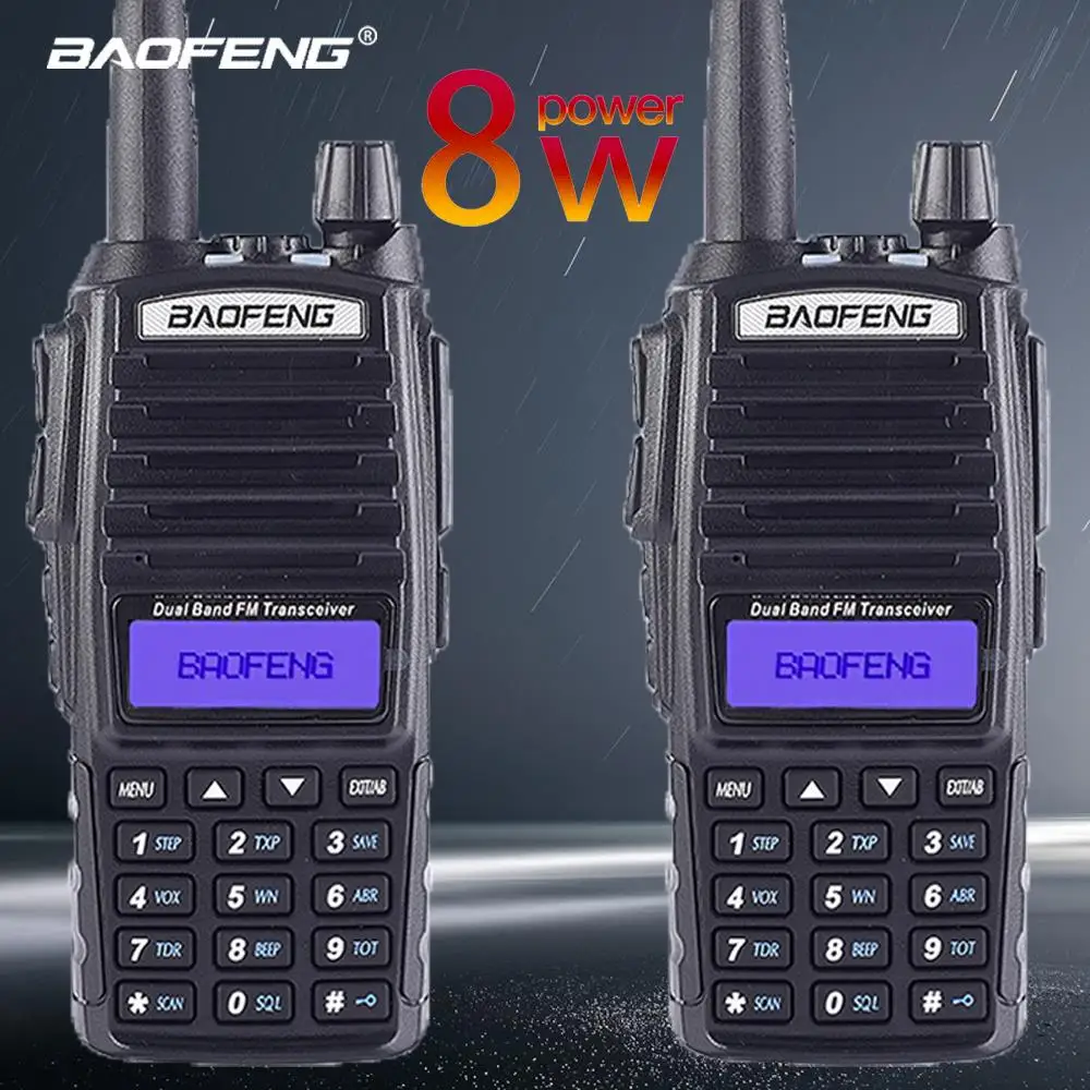 2 uds Baofeng Ture 8W UV-82 10KM de largo alcance potente Walkie Talkie portátil CB vhf/uhf Radio bidireccional Amador 8 vatios transceptor