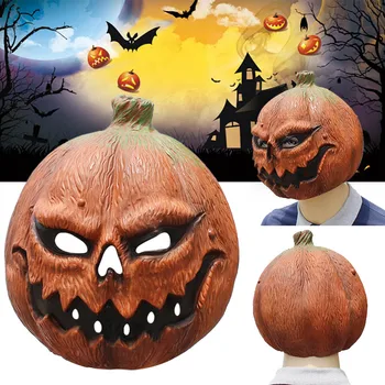 

Halloween Full Head Mask Evil Pumpkin Latex Cosplay Prop Club Party Costume Supplies Party Mask mardi gras