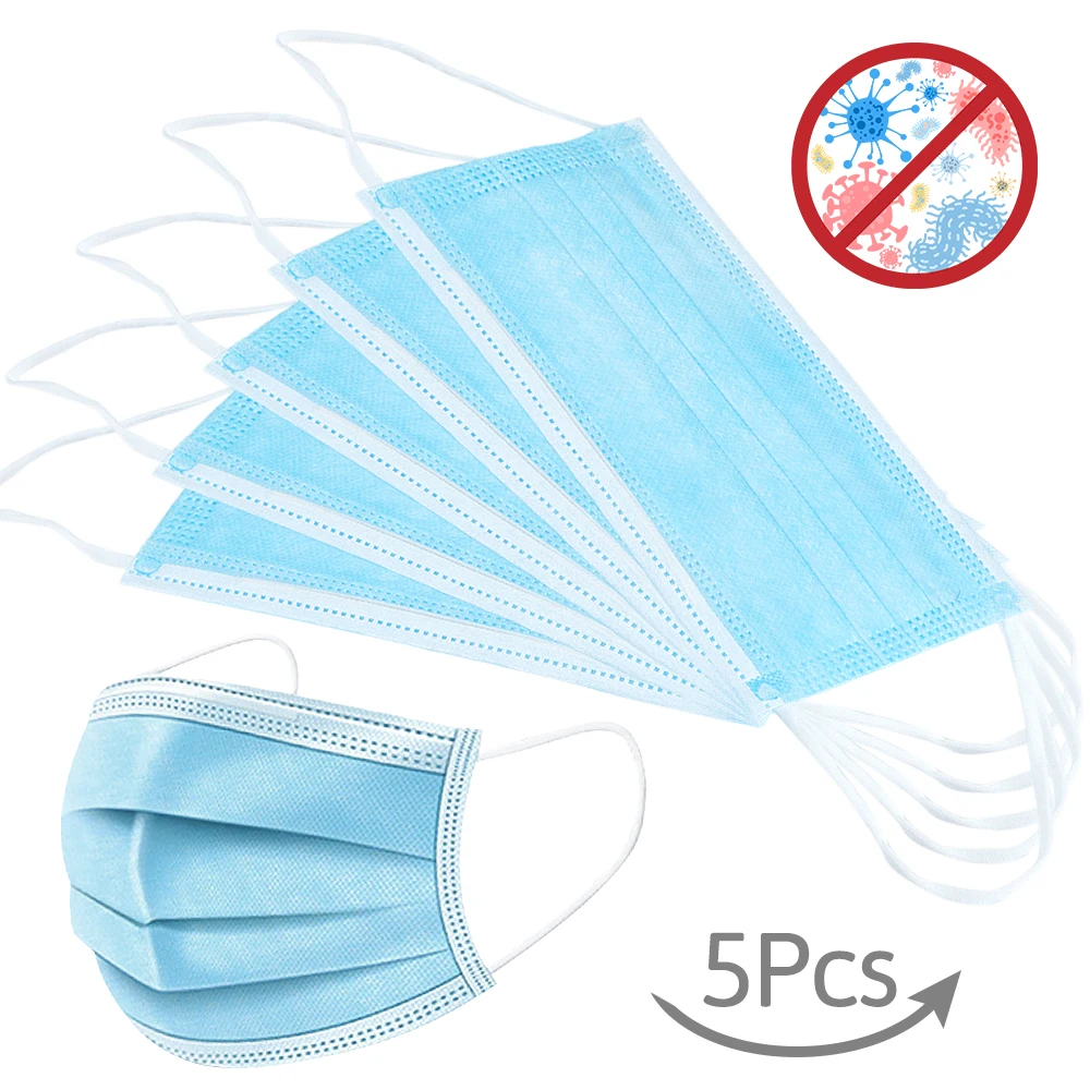 5 шт. пылезащитная трехслойная маска одноразовые маски для лица защита от пыли и