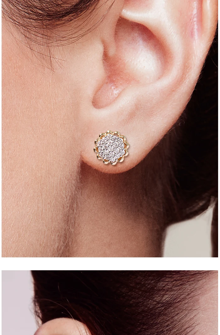 VISTOSO Gold Earrings For Women 14K 585 Yellow Gold Sparkling Diamond Dainty Sunflower Stud Earrings Fashion Trendy Fine Jewelry