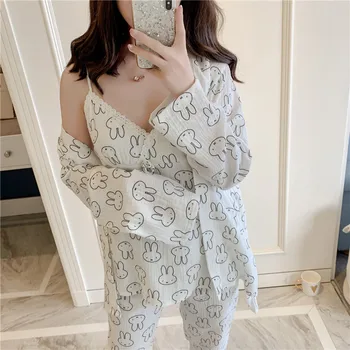

Spring Winter Warm Cotton Pajamas Set Sexy Homewear Pijama Women Pajama Sets Long Pant Set Robe