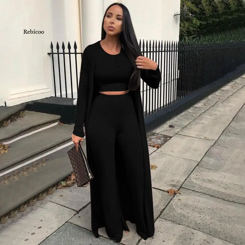 Женский однотонный комплект из 3 предметов пуловер с круглым вырезом укороченный