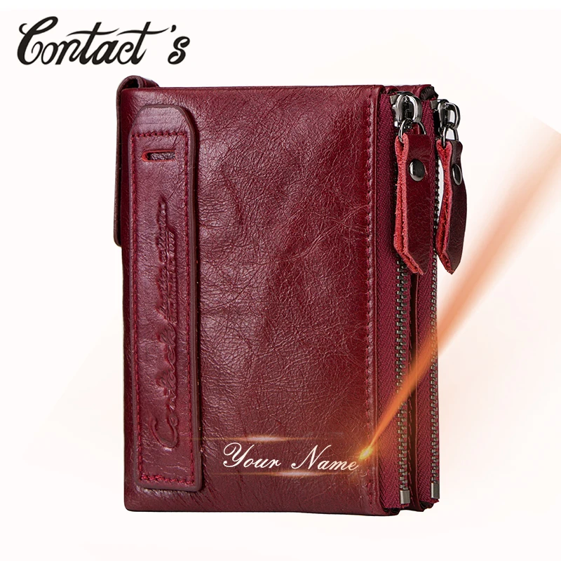 Wallet Women Genuine-Leather Money-Bag Coin-Purse Id-Card-Holder Female Double-Zipper