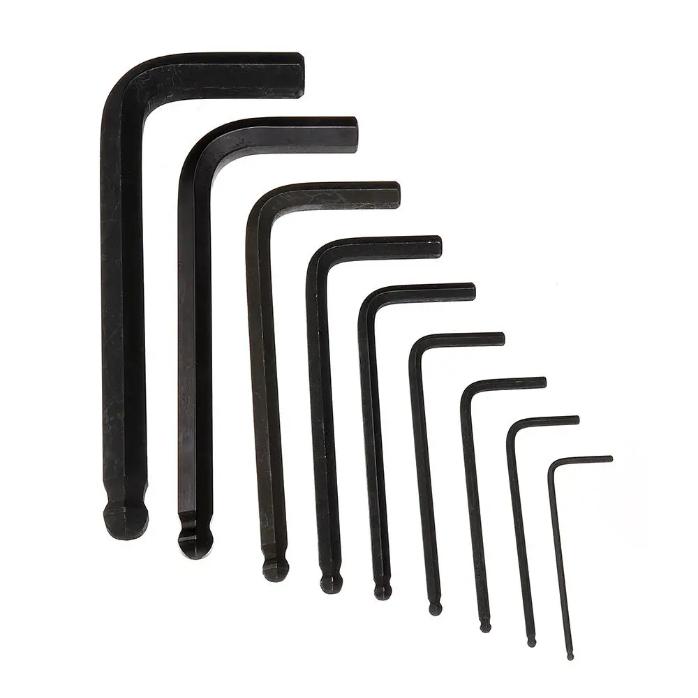 FINDAMAZE BS-B9 9Pcs L Shape Hex Key Set Allen Wrench Chrome Ball End