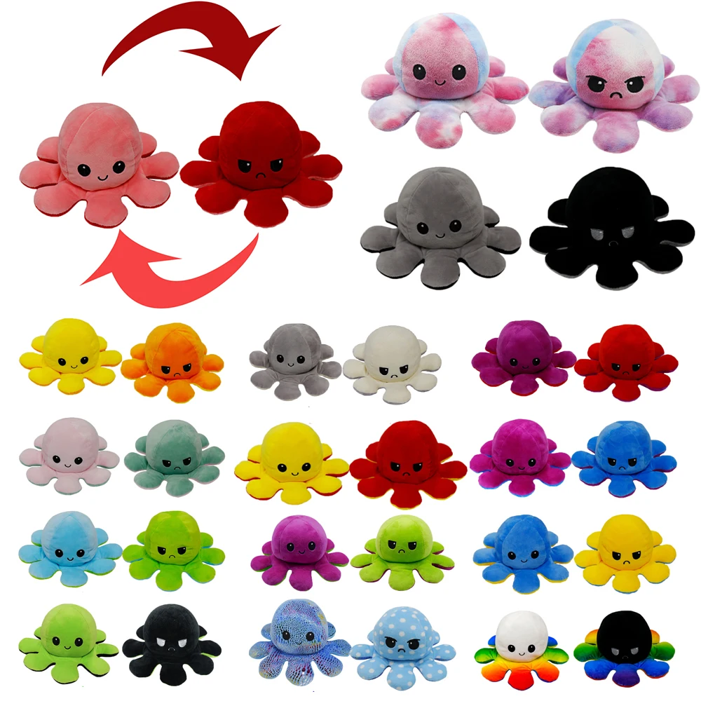 

Emotion Reversible Octopus Flip Stuffed Plush Angry Reversible Happy Toys Soft Cute Colorful Animal Doll Popular Children Gifts