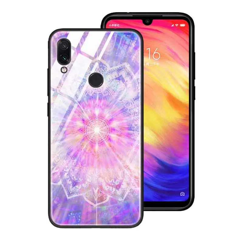 T10 Чехол из закаленного стекла для Red mi 7 8A Note6 7 8 K20 K20 Pro Shell для Xiaomi mi A3 CC9E CC9 силиконовый край чехол Мандала чакра Йога - Цвет: T10