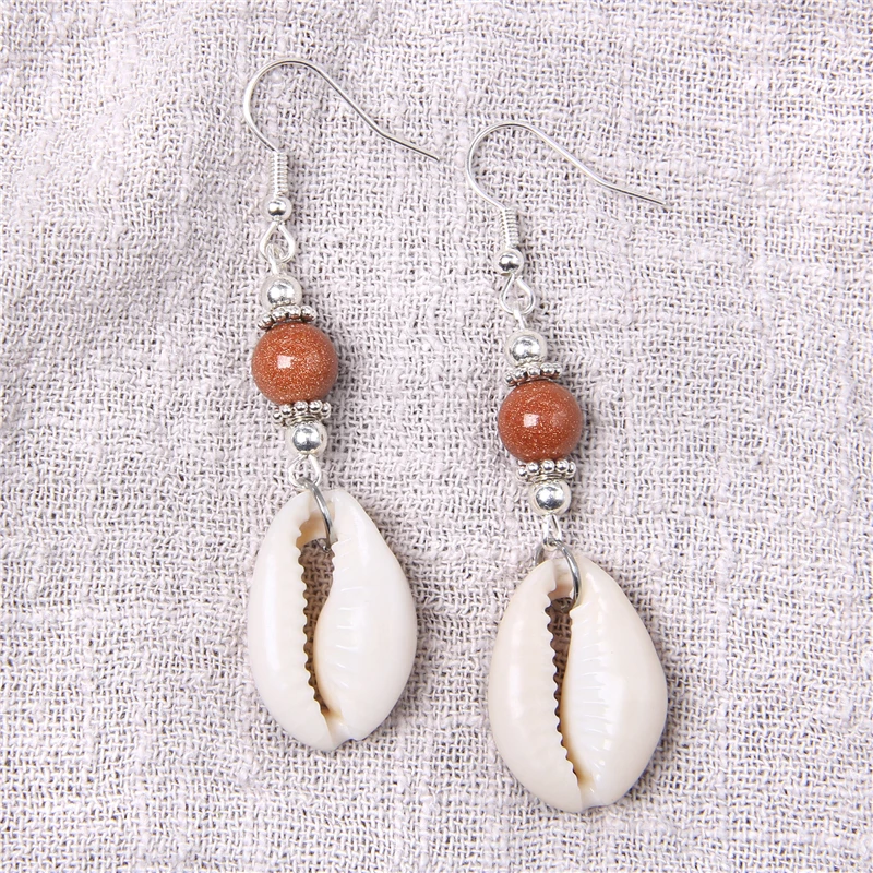 Shell Cowrie Natural Stone Beads Drop Earrings Fashion Seashell Statement Eardrop Danglers Women Summer Jewelry Gifts